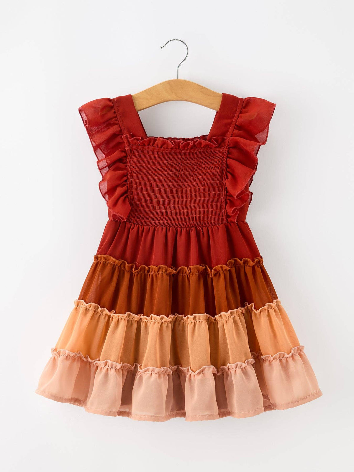 Fall Girls Ombré Smocked Vertical Ruffle Strap Dress