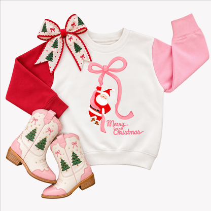 Santa Bow | Pink Girls Christmas Sweatshirt