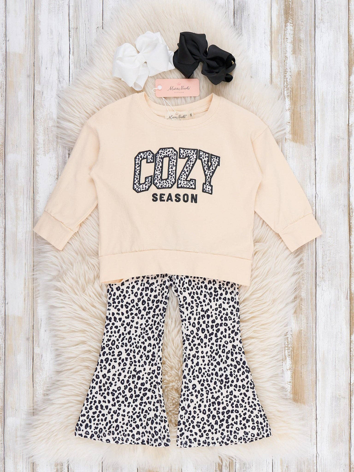 "Cozy Season" Leopard Bell Bottom Outfit