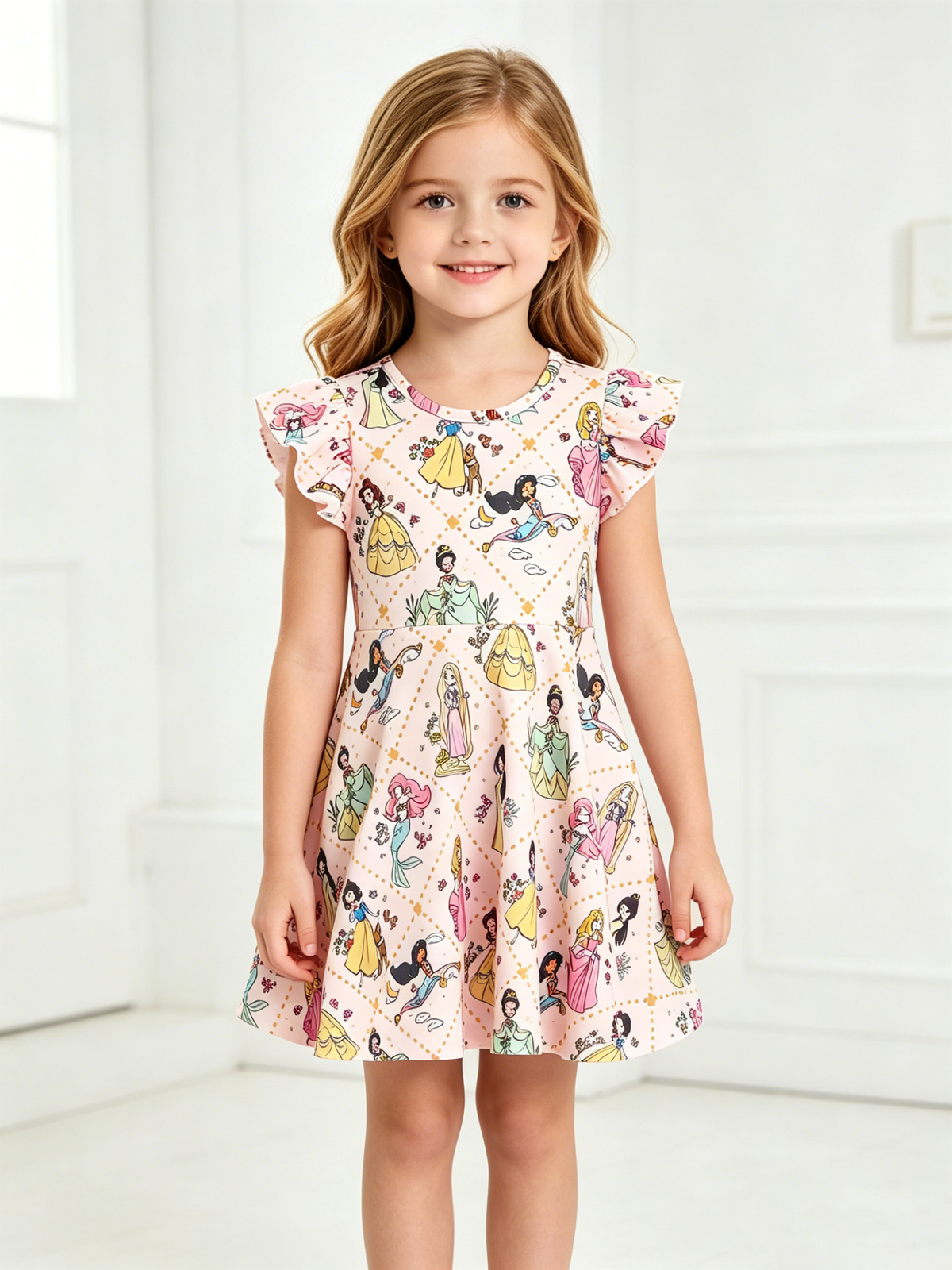 Summer Pattern Ruffle Sleeve Girls Dress