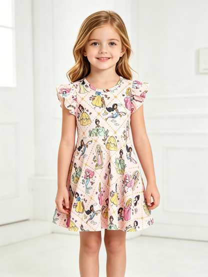 Summer Pattern Ruffle Sleeve Girls Dress