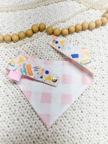 Birthday Party Snap-On Reversible Dog Bandana, Curved Neck