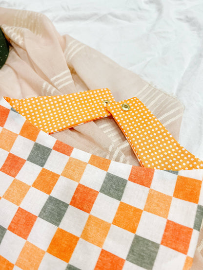 Fall Checkered Snap-On Reversible Dog Bandana, Curved Neck