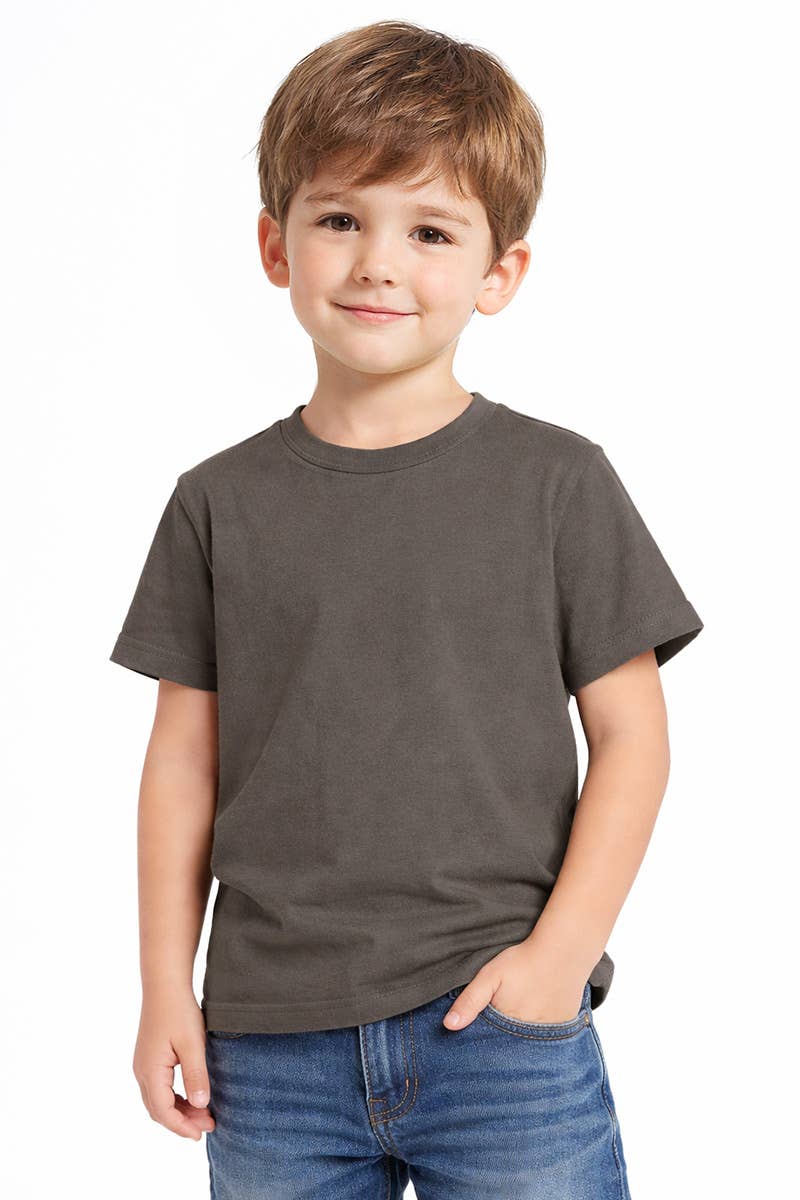 Boys' Round Neck Cotton Tee – Dark Grey