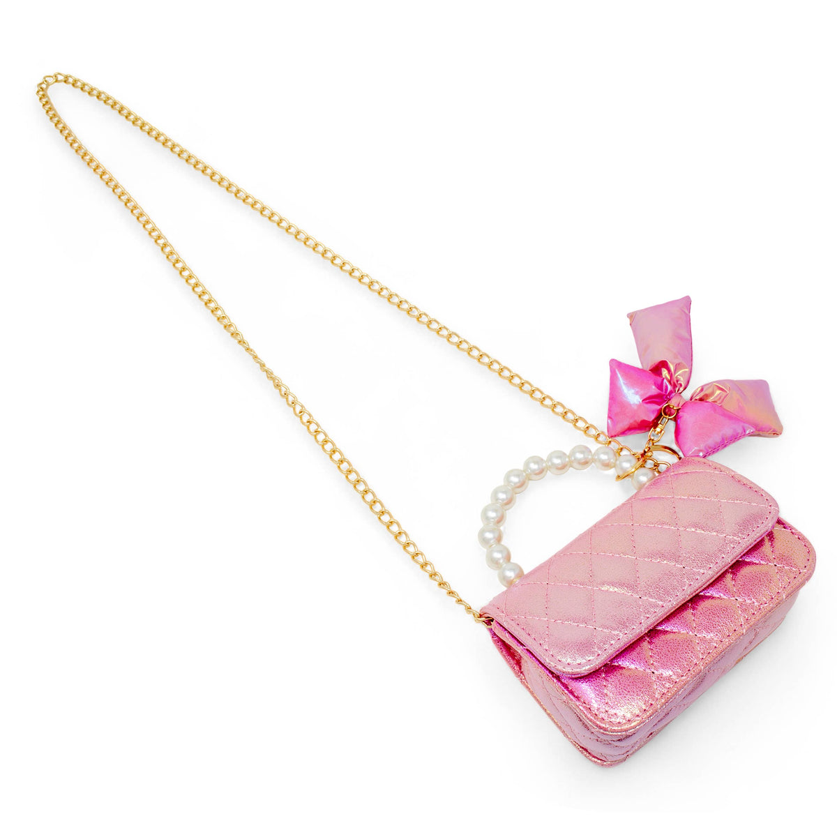 Shiny Quilted Fluffy Bow Handbag