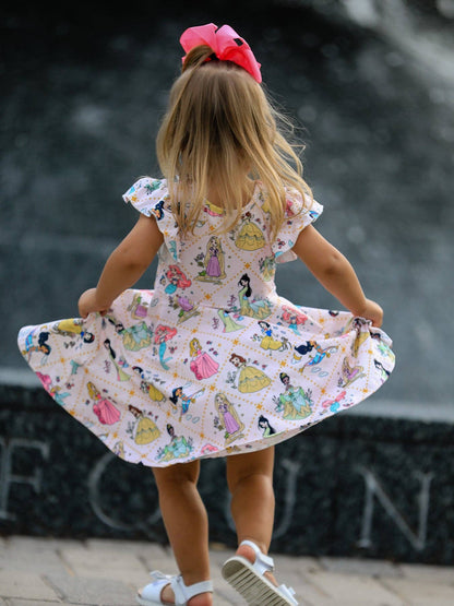 Summer Pattern Ruffle Sleeve Girls Dress