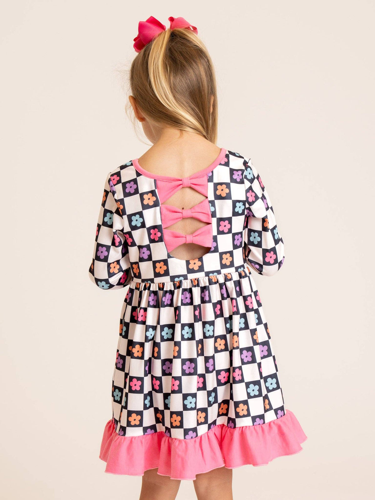 Checkered Petal Grove Ruffle Dress