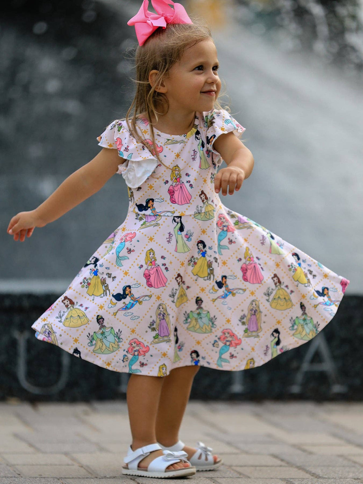 Summer Pattern Ruffle Sleeve Girls Dress