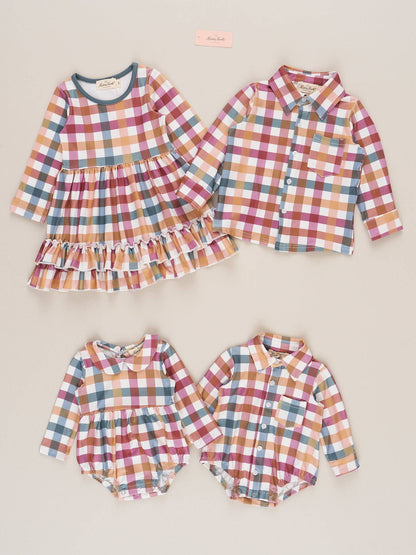 Cranberry Vintage Plaid Ruffle Dress