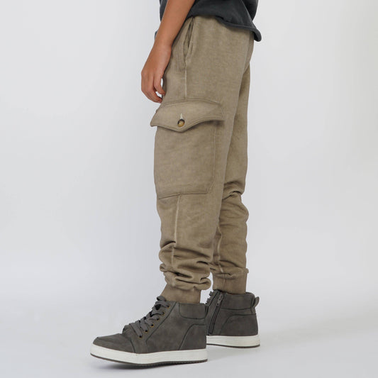 Boys’ Garment-Dyed Cargo Fleece Joggers