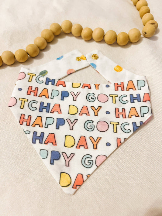 Happy Gotcha Day Snap-On Reversible Dog Bandana, Curved Neck