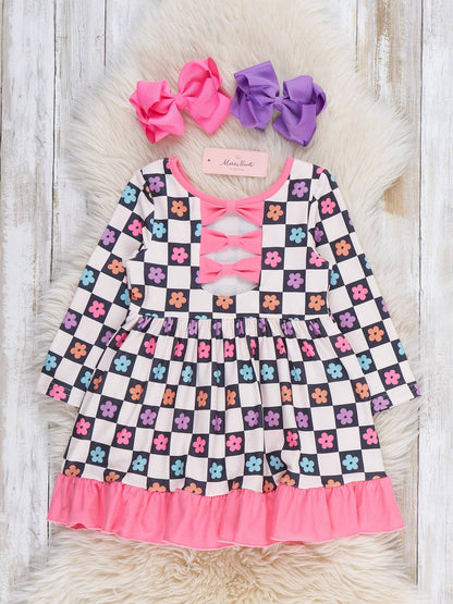 Checkered Petal Grove Ruffle Dress