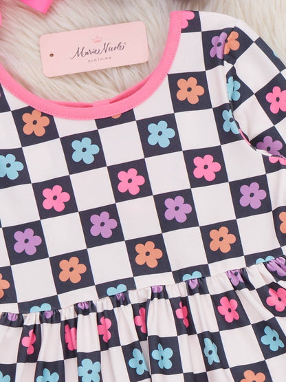 Checkered Petal Grove Ruffle Dress