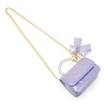 Shiny Quilted Fluffy Bow Handbag