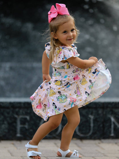Summer Pattern Ruffle Sleeve Girls Dress