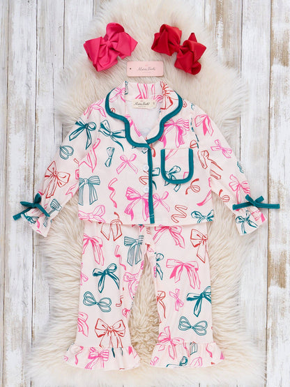 Jolly Bowtie Cropped Ruffle Pajamas