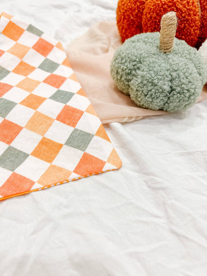 Fall Checkered Snap-On Reversible Dog Bandana, Curved Neck