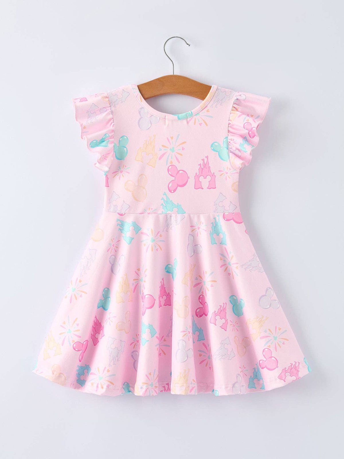 Spring Pink Theme Park Print Girls Twirl Dress