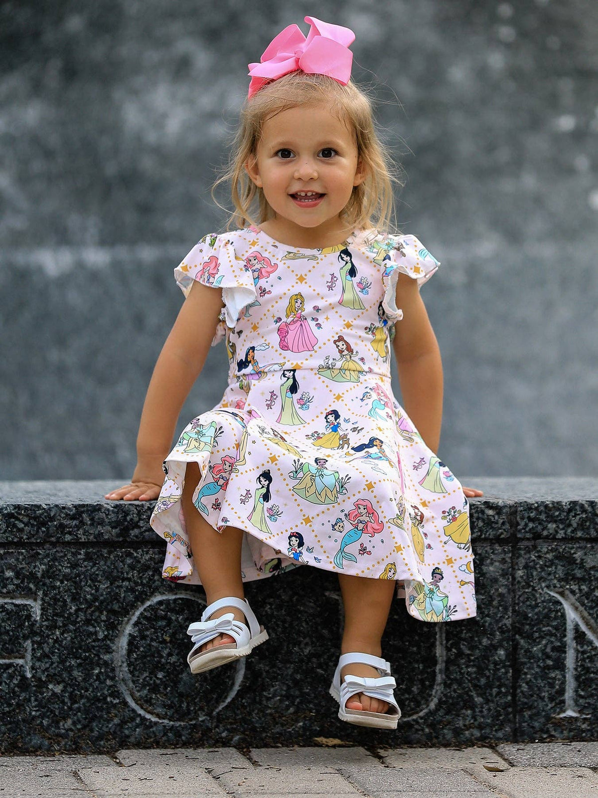 Summer Pattern Ruffle Sleeve Girls Dress