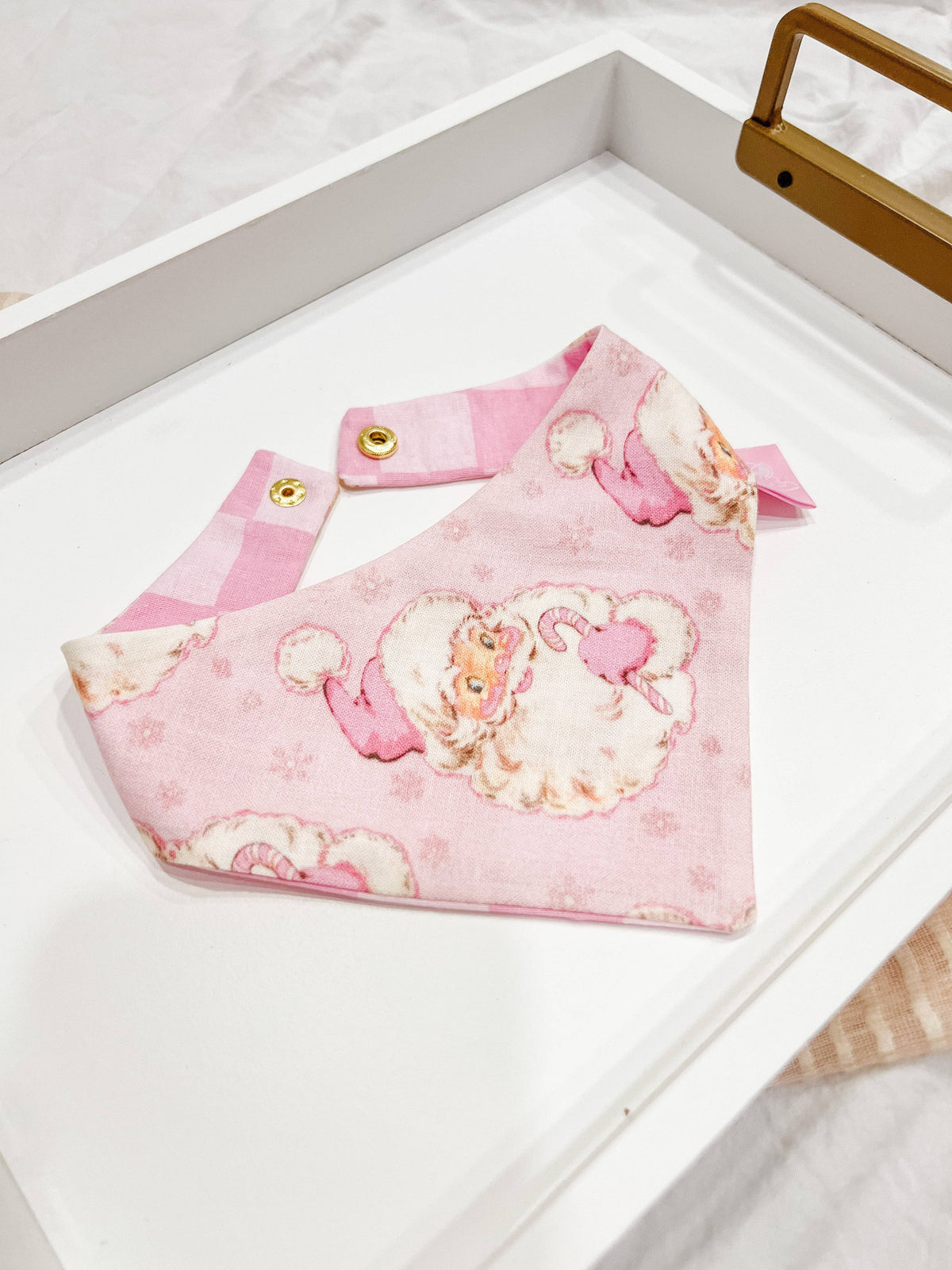 Pink Santa Dog Bandana, Reversible Snap On Collar