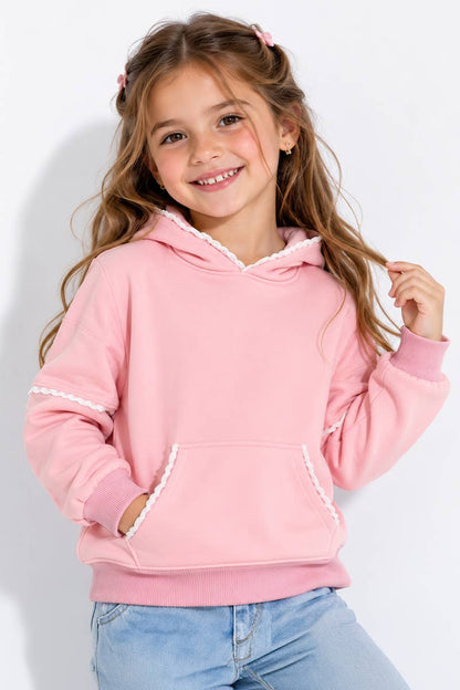 Girls' Crochet Trim Pullover Hoodie