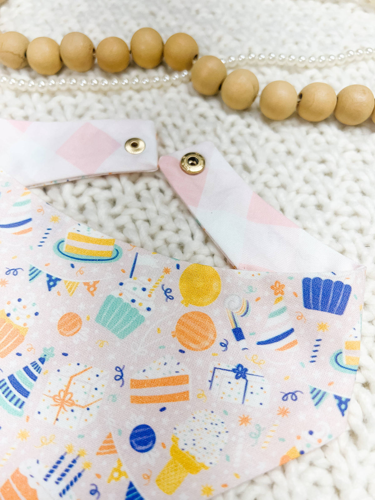 Birthday Party Snap-On Reversible Dog Bandana, Curved Neck