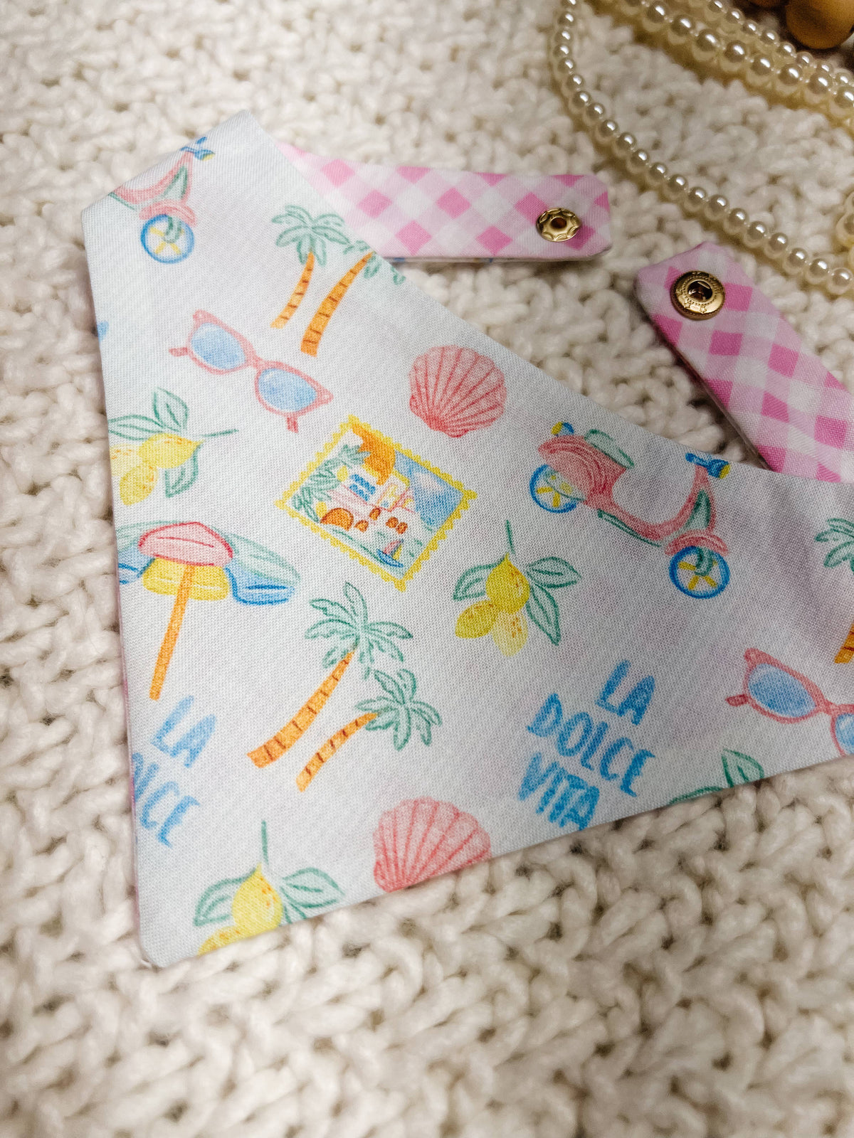 Summer Snap-On Dog Bandana, Curved Neck Cotton (Reversible)