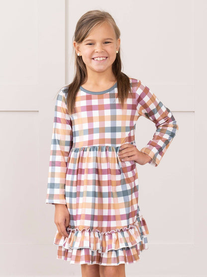 Cranberry Vintage Plaid Ruffle Dress