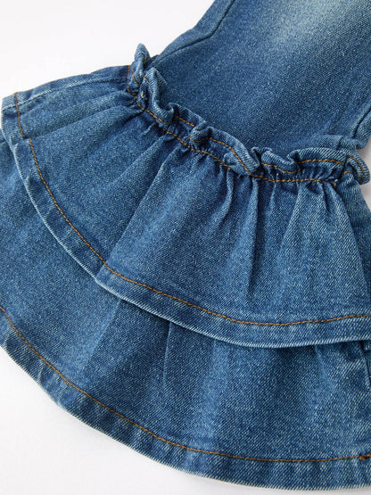 Girls Denim Leggings Ruffle Bell Bottom Pants