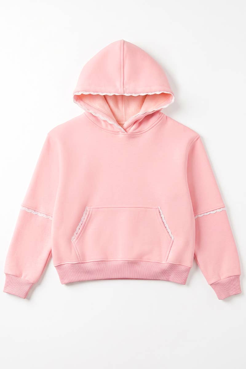 Girls' Crochet Trim Pullover Hoodie