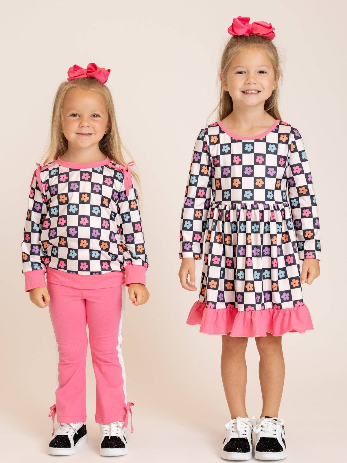 Checkered Petal Grove Ruffle Dress