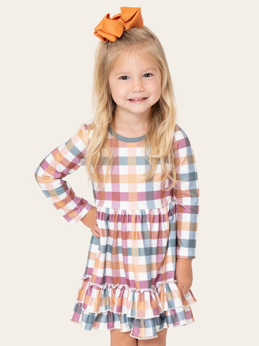 Cranberry Vintage Plaid Ruffle Dress