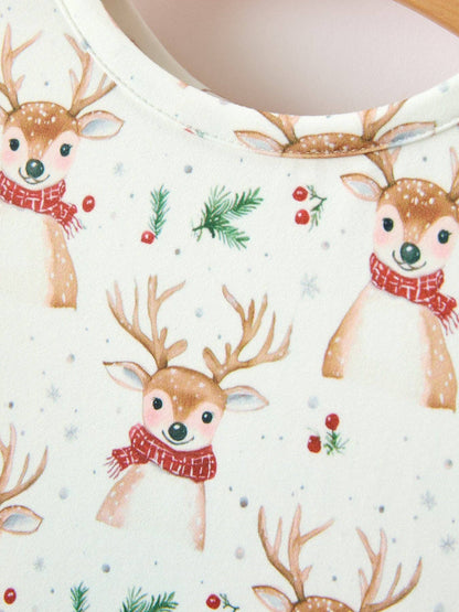 Girls Reindeer Christmas Twirl Long Sleeve Dress