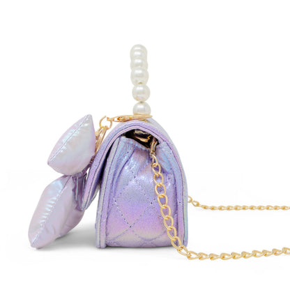 Shiny Quilted Fluffy Bow Handbag