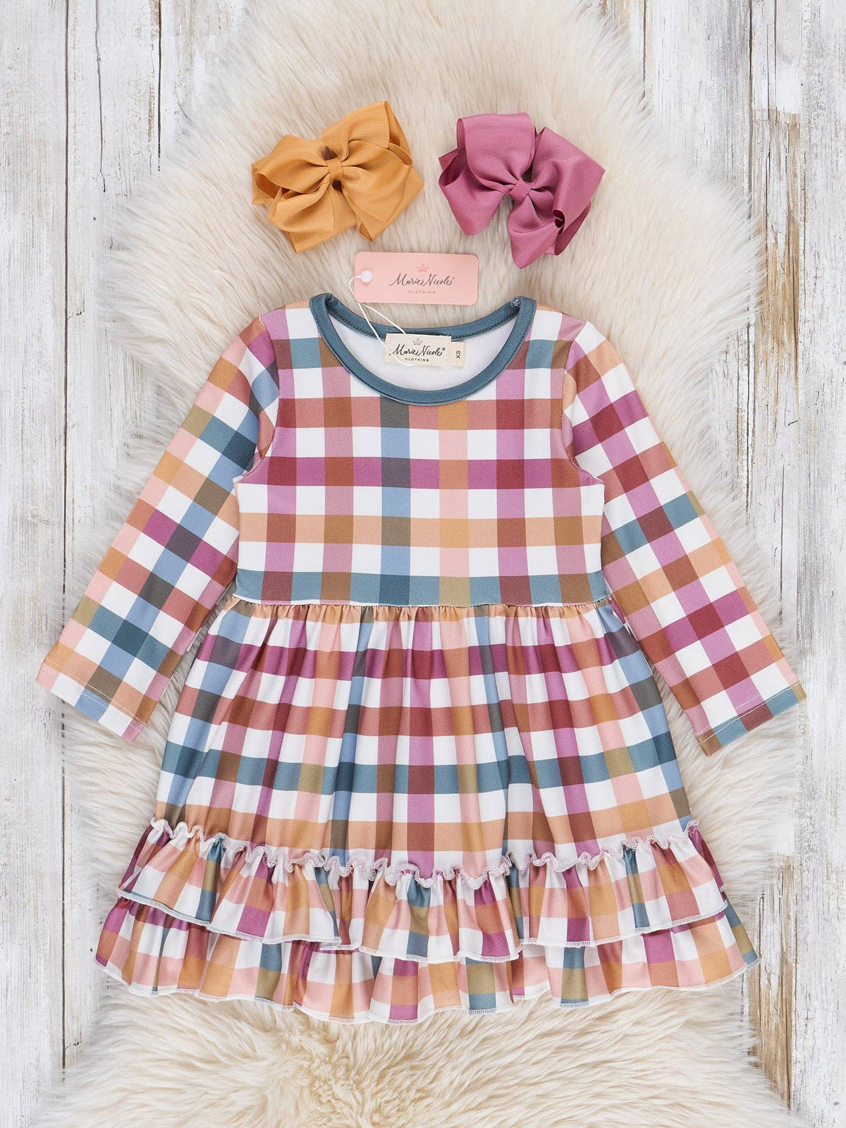 Cranberry Vintage Plaid Ruffle Dress