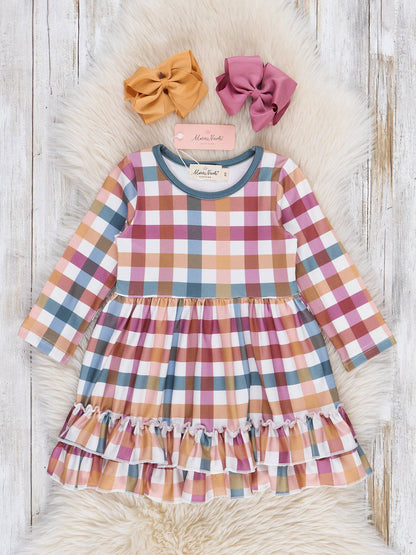 Cranberry Vintage Plaid Ruffle Dress