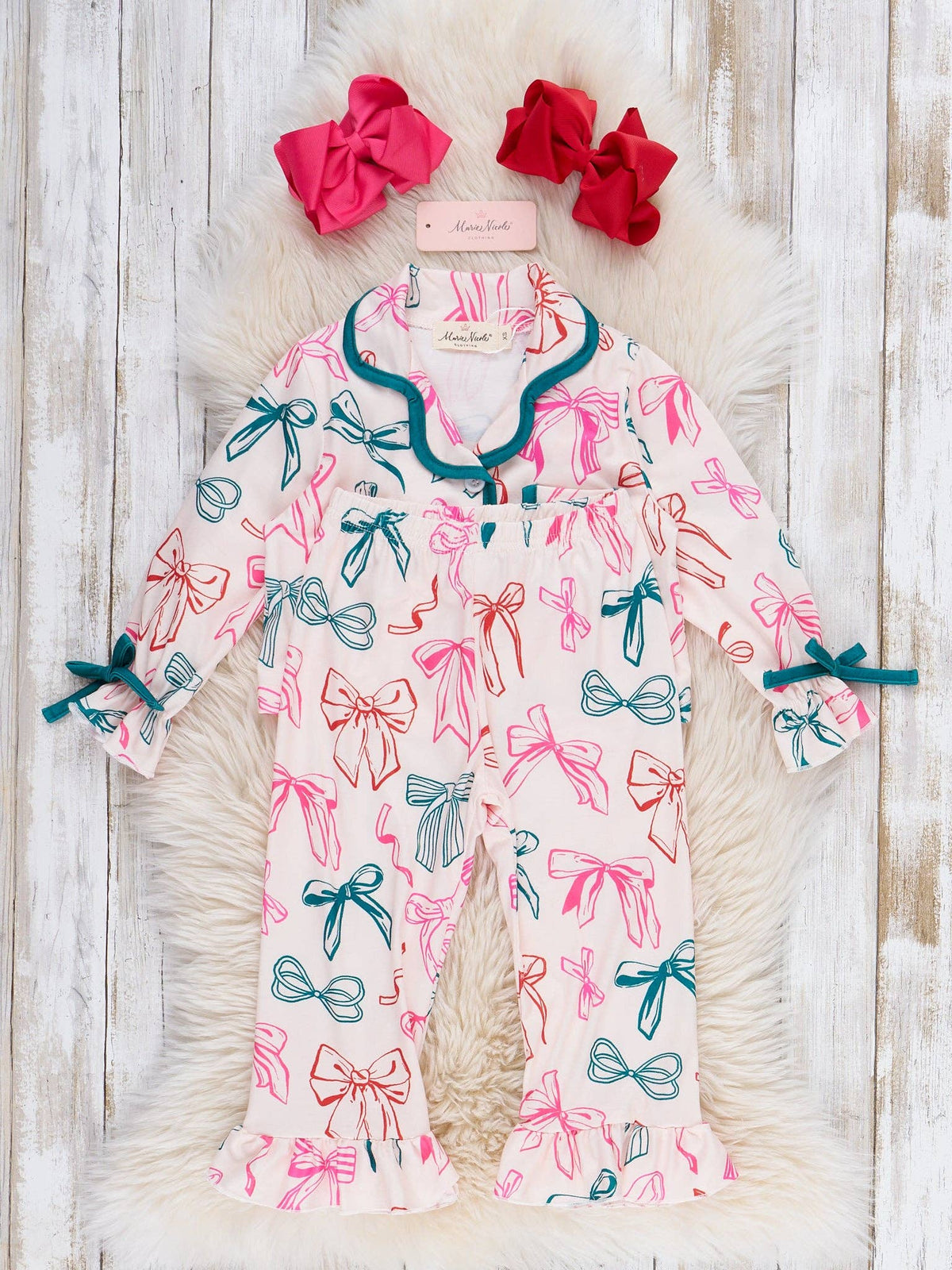 Jolly Bowtie Cropped Ruffle Pajamas