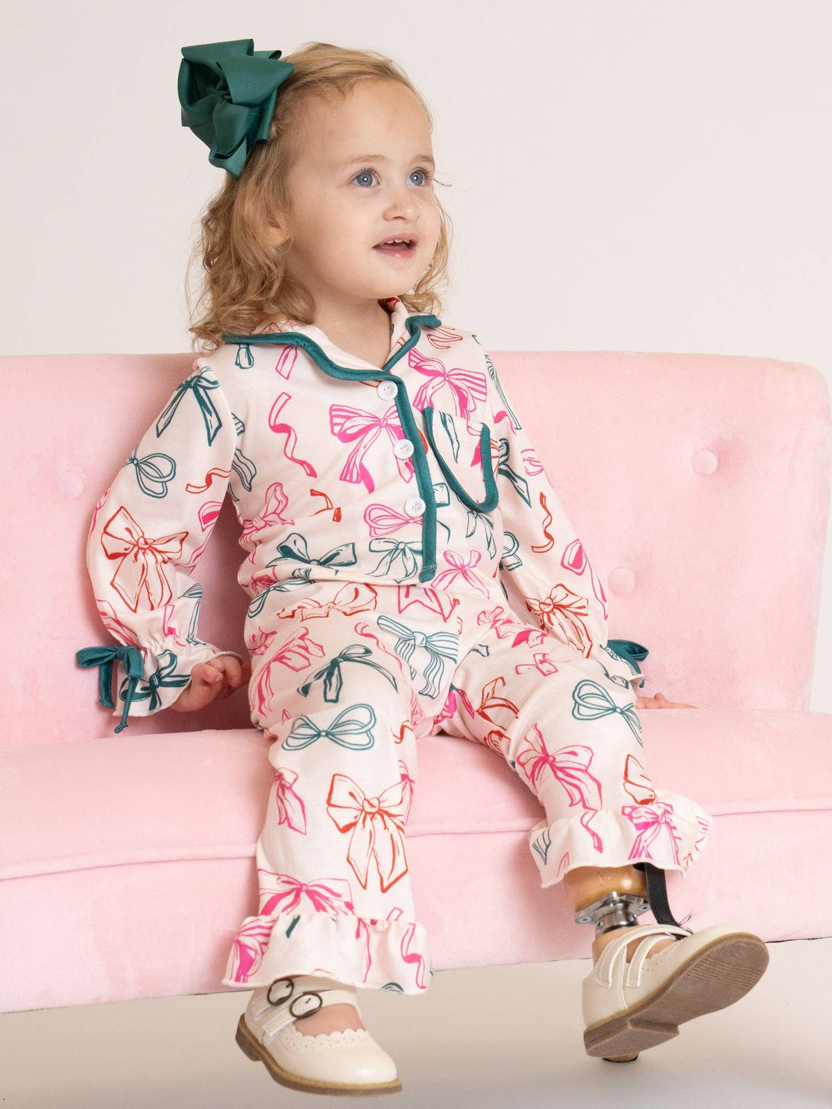 Jolly Bowtie Cropped Ruffle Pajamas