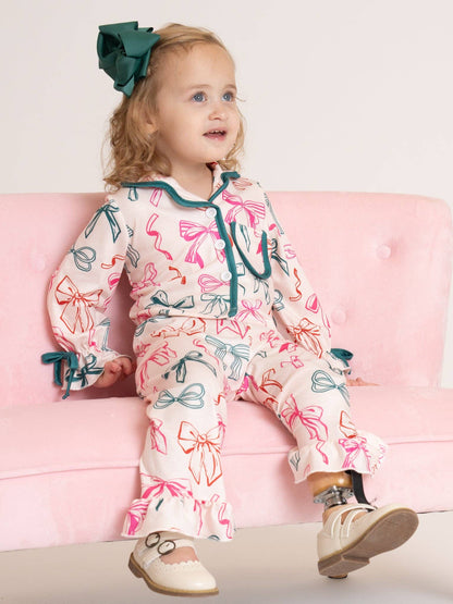 Jolly Bowtie Cropped Ruffle Pajamas