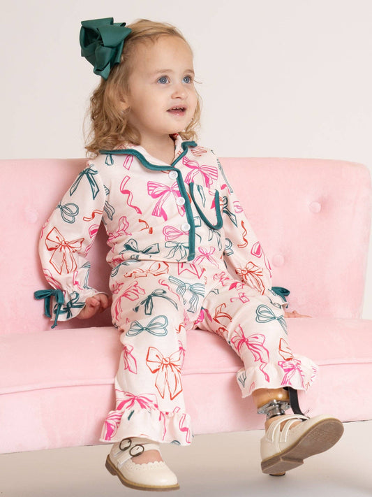 Jolly Bowtie Cropped Ruffle Pajamas
