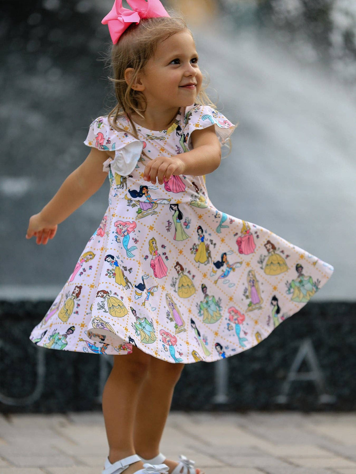 Summer Pattern Ruffle Sleeve Girls Dress