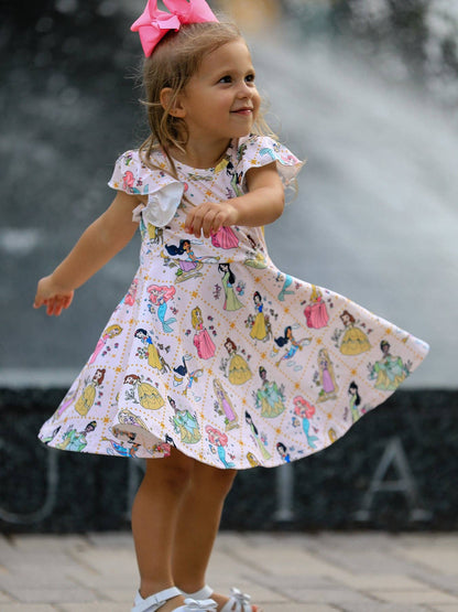 Summer Pattern Ruffle Sleeve Girls Dress
