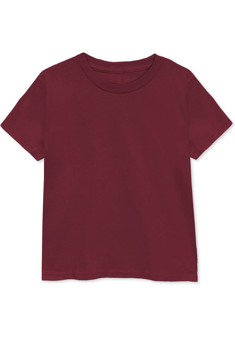 Boys' Round Neck Cotton Tee – Burgundy