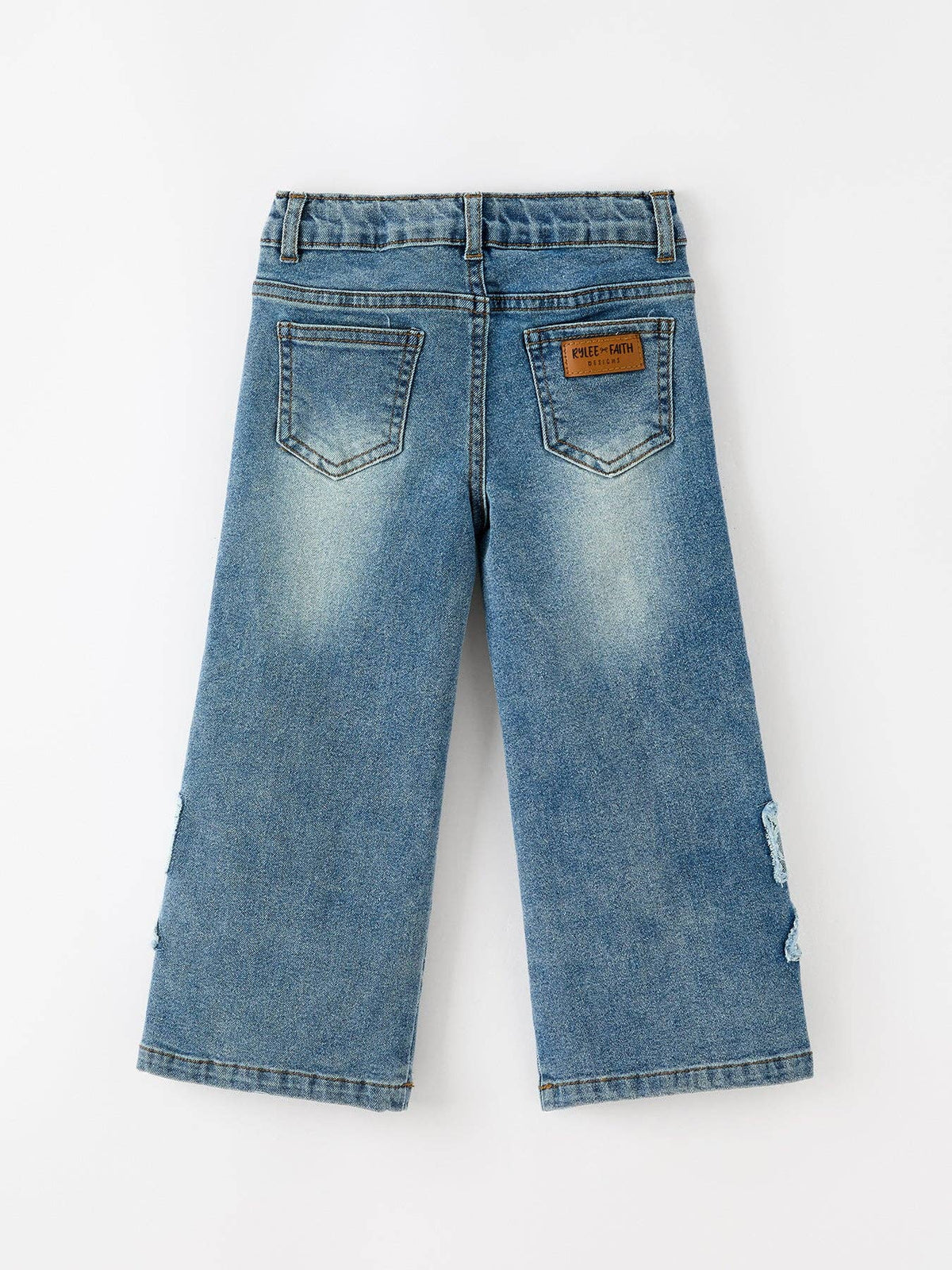 FALL Girls Blue Denim Lace Bow Wide Leg Jeans