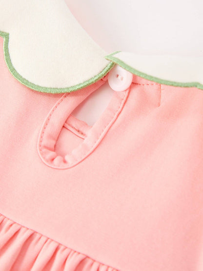 Christmas Girls Pink Christmas Tree Embroidered Ruffle Dress