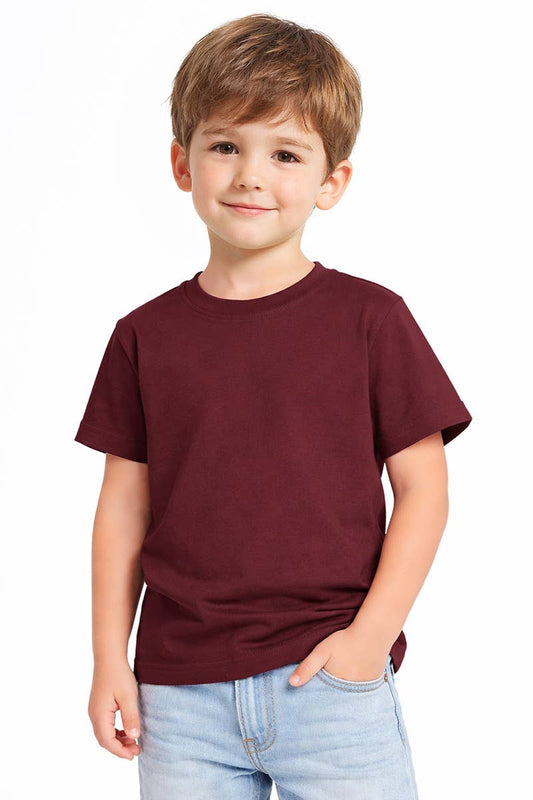 Boys' Round Neck Cotton Tee – Burgundy