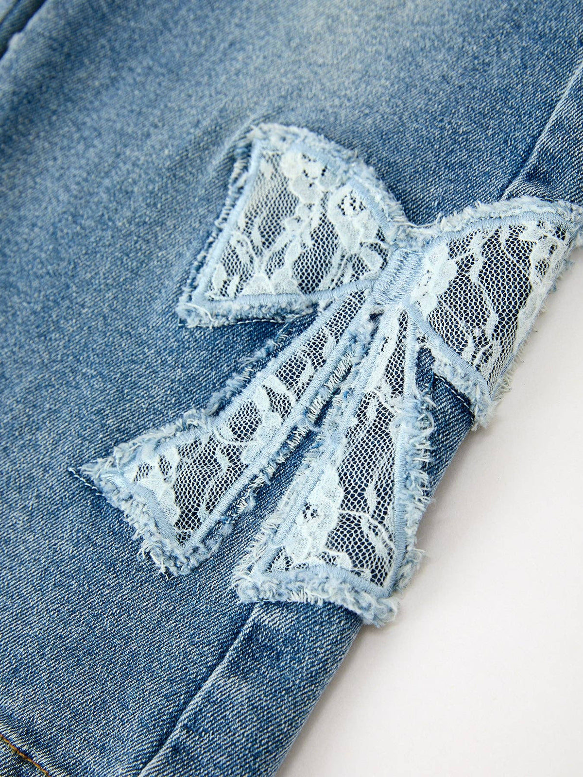 FALL Girls Blue Denim Lace Bow Wide Leg Jeans